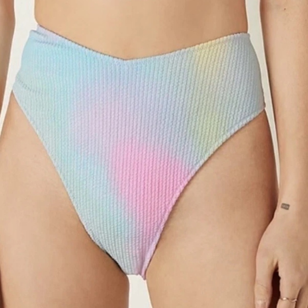 VICTORIA'S SECRET *NWT* Blue Shimmer High-Waist Cheeky Bikini Bottom SMALL